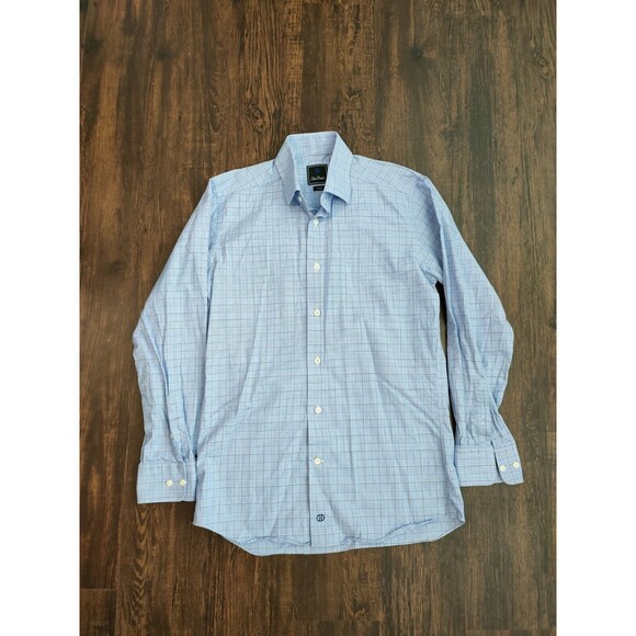 David Donahue Shirt Mens Sz 15 32/33 Long Sleeve Dress Trim Fit Plaid Blue Casua - Picture 1 of 9